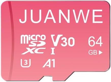 JUANWE 64GB Micro SD Card microSDXC Memory Card, 64GB Memory Card, UHS-I C10 U3 V30 4K UHD Video A1 TF Card with Adapter (Pink) by JUANWE