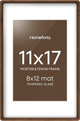 Homeforia 11x17 Mortise&Tenon Walnut Picture Frame, 8x12 Mat, Glass by Homeforia