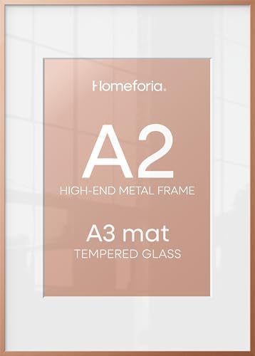 Homeforia A2 Rose Picture Frame, High-End Metal, A3 Mat, Glass by Homeforia