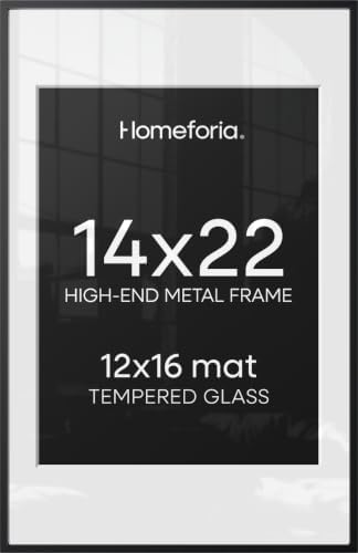 Homeforia 14x22 Black Picture Frame, High-End Metal, 12x16 Mat, Glass by Homeforia