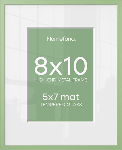 Homeforia 8x10 Green Picture Frame, High-End Metal, 5x7 Mat, Glass by Homeforia