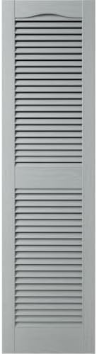 14.5 in. W x 31 in. H Builders Edge, Standard Cathedral Top Center Mullion, Open Louver Shutters, Includes Matching Installation Spikes (Per Pair), 945 - Platinum - Image 2