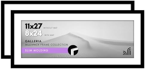 Americanflat 11x27 Picture Frame 2-Pack - Matted to 8x24 - Black by Americanflat