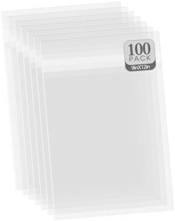Golden State Art 9x12 Inch Crystal Sealed Clear Plastic Sleeves,100 Pack by GoldenStateArt