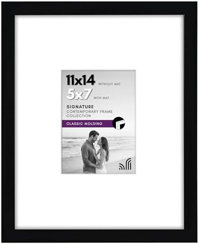 Americanflat 11x14 Picture Frame with Shatter-Resistant Glass - Use as 5x7 Frame with Mat or Display 11x14 Photo Without Mat - Signature Collection - Picture Frames for Wall Display - Black by Americanflat
