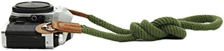 Vintage Handmade Cotton Leather Camera Neck Strap for Leica Nikon Fuji Pentax Canon Panasonic Sony Short Army Green by Unknown