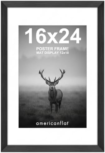 Americanflat 16x24 Poster Frame - Matted to 12x18 - Black by Americanflat