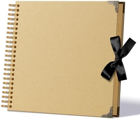 Scrapbook Photo Album 12"x12" 50-Sheet 100 Pages Kraft Paper Ribbon Closure by Hiwhy