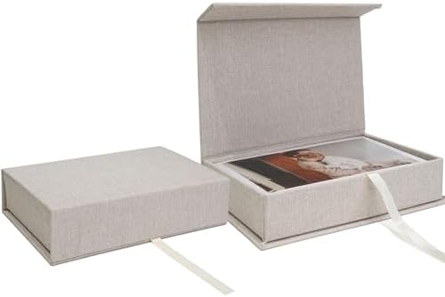 Vienrose Small Photo Storage Box, 4"x6", Linen Postcard Keeper, Beige by Vienrose