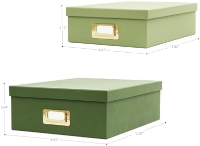 2-Piece Decorative Storage Boxes, Sophisticated Dual-green Palette, Paperboard Stackable with Gold Label Holders for Home Office Organization, Home Decor, Photos, Files and Keepsake Box - Image 6