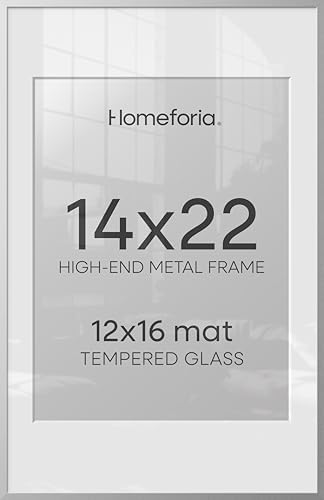 Homeforia 14x22 Silver Picture Frame, High-End Metal, 12x16 Mat, Glass by Homeforia