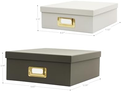 2-Piece Decorative Storage Boxes with Lids, Rich and Soft Gray, Sturdy Cardboard File and Keepsake Organizer with Metal Label Holders, Stackable Document Storage Boxes for Home & Office - Image 6