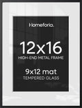Homeforia 12x16 Black Picture Frame, High-End Metal, 9x12 Mat, Glass by Homeforia