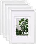 Egofine A4 Picture Frames Set of 4, Made of Solid Wood Covered by Plexiglass 5x7 and 6x8 with Mat or A4 whitout Mat, for Table Top Display and Wall Mounting Photo Frame White by Egofine