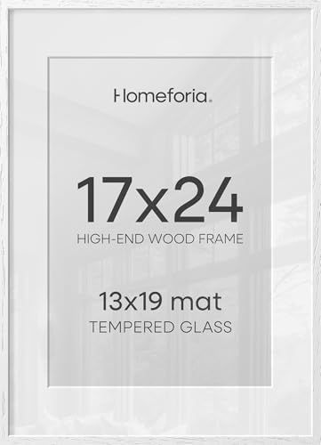 Homeforia 17x24 White Oak Picture Frame, High-End Wood, 13x19 Mat, Glass by Homeforia