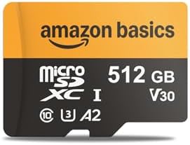 Amazon Basics 512GB microSDXC Card with Adapter for Tablets, Smartphones, Action Cameras, GoPRO, Drones, Full HD, Read Speed Up to 200MB/s, 1-Pack by AmazonBasics