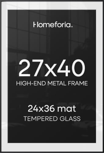 Homeforia 27x40 Black Poster Frame, High-End Metal, 24x36 Mat, Glass by Homeforia