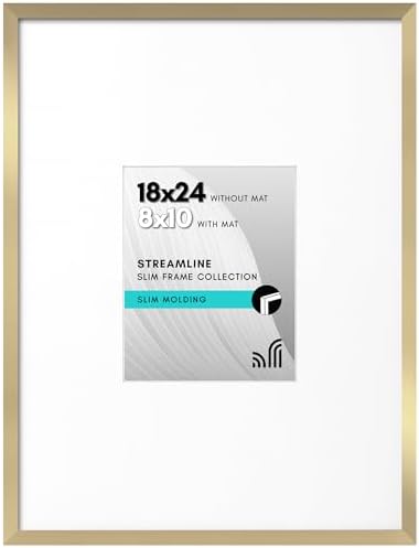 Americanflat 18x24 Poster Frame - Matted to 8x10 - Slim Molding - Gold by Americanflat