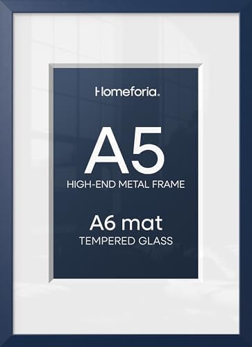 Homeforia A5 Blue Picture Frame, High-End Metal, A6 Mat, Glass by Homeforia