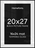 Homeforia 20x27 Black Picture Frame, High-End Metal, 16x24 Mat, Glass by Homeforia