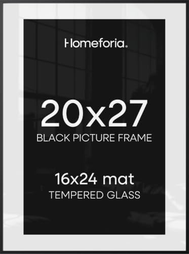 Homeforia 20x27 Black Picture Frame, High-End Metal, 16x24 Mat, Glass by Homeforia