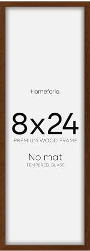 Homeforia 8x24 Brown Oak Panoramic Picture Frame, High-End Wood, Glass by Homeforia