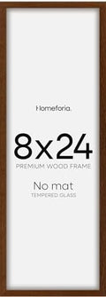Homeforia 8x24 Brown Oak Panoramic Picture Frame, High-End Wood, Glass by Homeforia