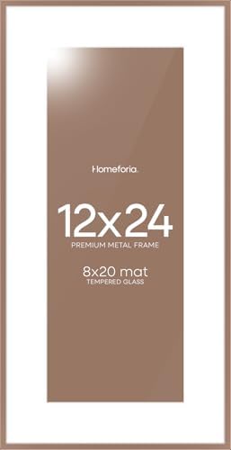 Homeforia 12x24 Mocha Picture Frame, High-End Metal, 8x20 Mat, Glass by Homeforia