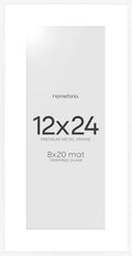 Homeforia 12x24 White Picture Frame, High-End Metal, 8x20 Mat, Glass by Homeforia
