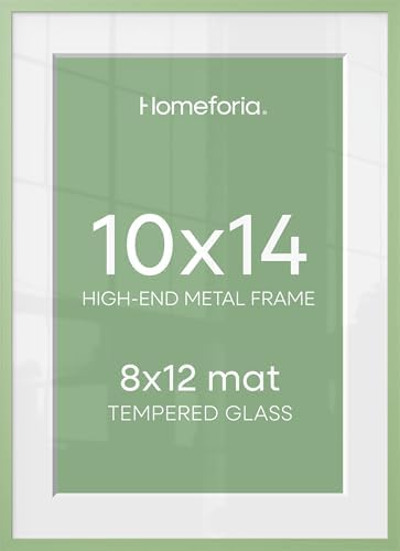 Homeforia 10x14 Green Picture Frame, High-End Metal, 8x12 Mat, Glass by Homeforia
