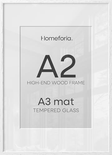 Homeforia A2 White Oak Picture Frame, High-End Wood, A3 Mat, Glass by Homeforia