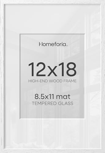 Homeforia 12x18 White Oak Picture Frame, High-End Wood, 8.5x11 Mat, Glass by Homeforia