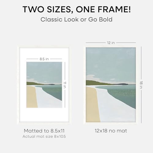 Homeforia 12x18 White Oak Picture Frame, High-End Wood, 8.5x11 Mat, Glass - Image 2