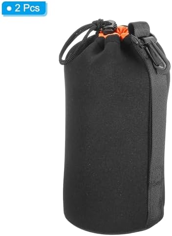 PATIKIL Camera Lens Bag, 2 Pcs 3.7" ID x 9.8" H Drawstring Lens Pouch with Thick Protective Neoprene, Lens Case for DSLR Camera Lens, Water Coffee Cups Black, Orange - Image 3