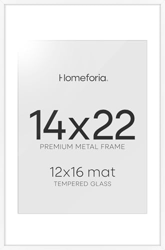 Homeforia 14x22 White Picture Frame, High-End Metal, 12x16 Mat, Glass by Homeforia