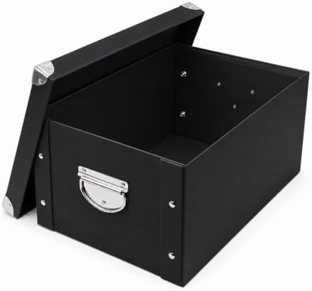 GUOZI Collapsible Storage Box, Decorative Memory Box with Lid & Metal Reinforced Corners, Cardboard File Bin with Handles, Organizer Gift Box for Keepsake Toy Photos Office Nursery Wardrobe Bookshelf by GUOZI