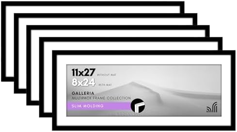 Americanflat 11x27 Picture Frame 5-Pack - Matted to 8x24 - Black by Americanflat