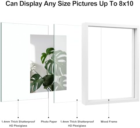 Egofine 8x10 Floating Frames Set of 2, Double Plexiglass Picture Frame, Made of Solid Wood Display Any Size Photo up to 8x10, Wall Mount or Tabletop Standing, White - Image 3