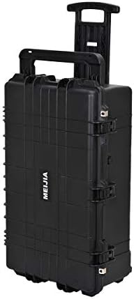 MEIJIA Rolling Waterproof Hard Protective Case, Hard Camera Case with Retractable Pull Handle and Wheels,Customizable Fit Foam Inserted, Black, Elegant Black,31.65x19.37inchx11.02inches - Image 3