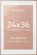 Homeforia 24 x 36 Poster Frame Rose Gold, Premium 24x36 Puzzle Frame Metal Matted to 20x30 Photo, 36 x 24 Picture Frame with Mat for 20 x 30 Photo, Tempered Glass, Wall Hook Included, Set of 1 by Homeforia