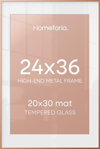 Homeforia 24 x 36 Poster Frame Rose Gold, Premium 24x36 Puzzle Frame Metal Matted to 20x30 Photo, 36 x 24 Picture Frame with Mat for 20 x 30 Photo, Tempered Glass, Wall Hook Included, Set of 1 by Homeforia