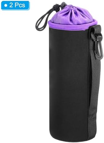 PATIKIL Camera Lens Bag, 2 Pcs 3.7" ID x 9.8" H Cylindrical Drawstring Lens Pouch with Thick Protective Neoprene, Lens Case for DSLR Camera Lens, Water Coffee Cups Black, Purple - Image 3