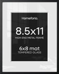 Homeforia 8.5x11 Black Picture Frame, High-End Metal, 6x8 Mat, Glass by Homeforia