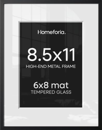 Homeforia 8.5x11 Black Picture Frame, High-End Metal, 6x8 Mat, Glass by Homeforia