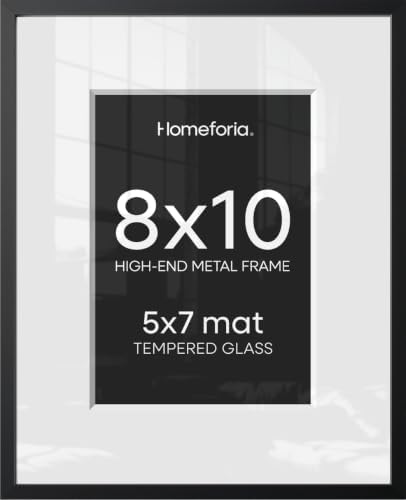 Homeforia 8x10 Black Picture Frame, High-End Metal, 5x7 Mat, Glass by Homeforia