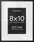 Homeforia 8x10 Black Picture Frame, High-End Metal, 5x7 Mat, Glass by Homeforia