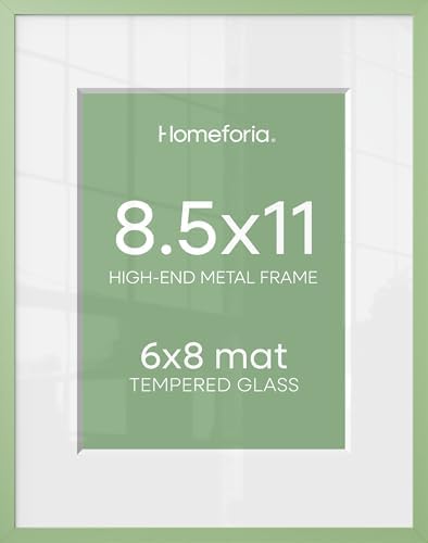 Homeforia 8.5x11 Green Picture Frame, High-End Metal, 6x8 Mat, Glass by Homeforia