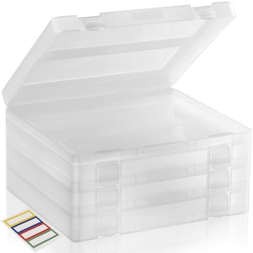 4-Pack Art & Craft Organizer Storage Case - Semi Transparent Stackable Plastic Craft Storage Container, Project Organizer Box Paper Custom Size Fit 8.5 x 11 Paper & More 12.4 x 10.8 x 1.7 In - Image 2