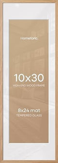 Homeforia 10x30 Natural Oak Picture Frame, High-End Wood, 8x24 Mat, Glass by Homeforia