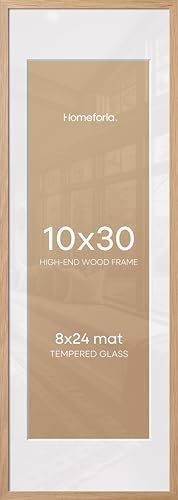 Homeforia 10x30 Natural Oak Picture Frame, High-End Wood, 8x24 Mat, Glass by Homeforia